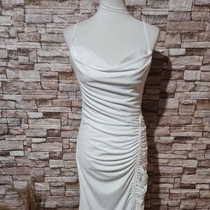 Zara Elegant White Ruched Dress Used Once